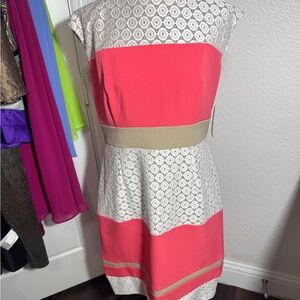 Studio I Coral and Cream Midi Dress